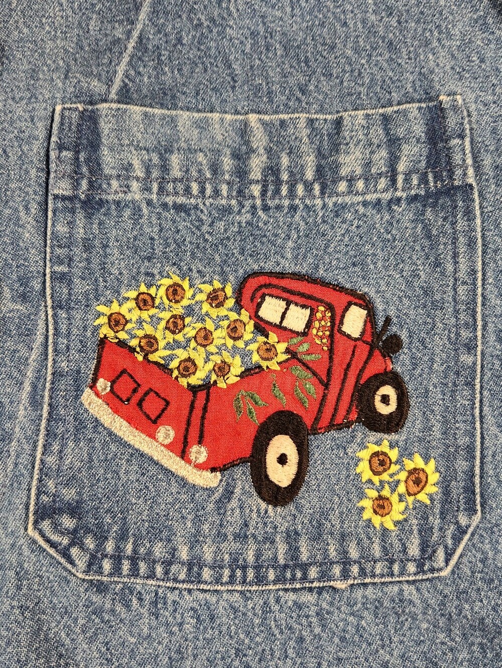 Vintage Take Two Embroidered Blue Denim Chore Jacket with Fall Patchwork Xlarge - Picture 8 of 11